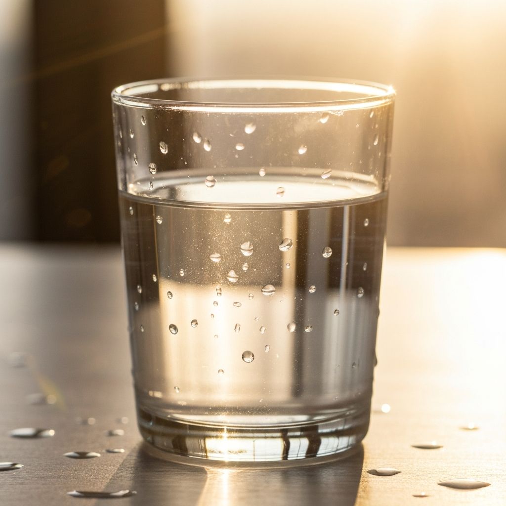 Clear fresh water in glass with natural sunlight