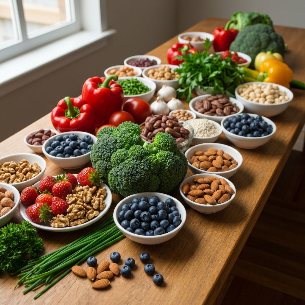 Colorful healthy foods and nutrients